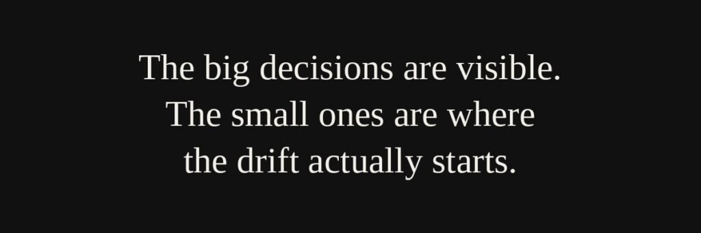Quote about decision-making: The big decisions are visible, but small decisions are where drift begins